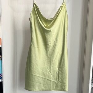 Hollister chartreuse lime green Large short satin slip dress cowl scoop neck Y2K